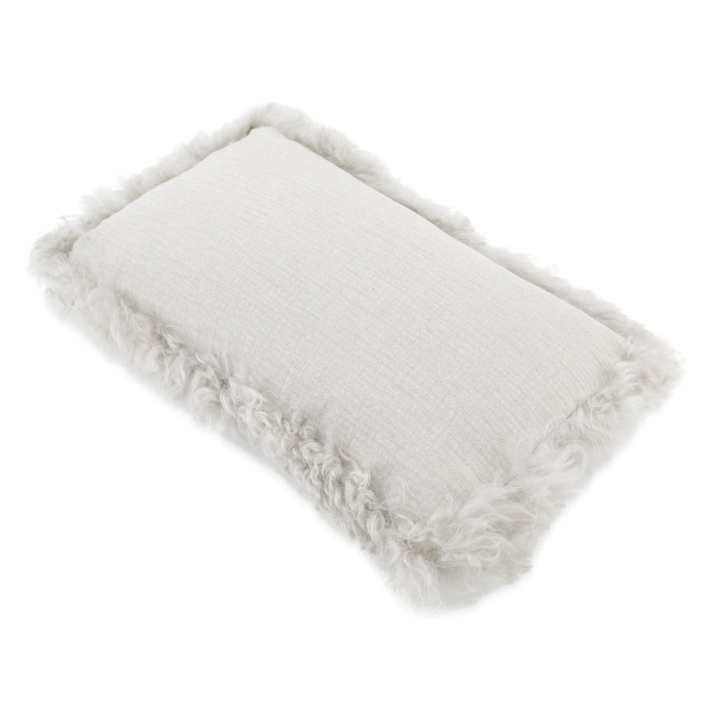 Grey Linen Cushion Sheepskin Trim 30x50cm
