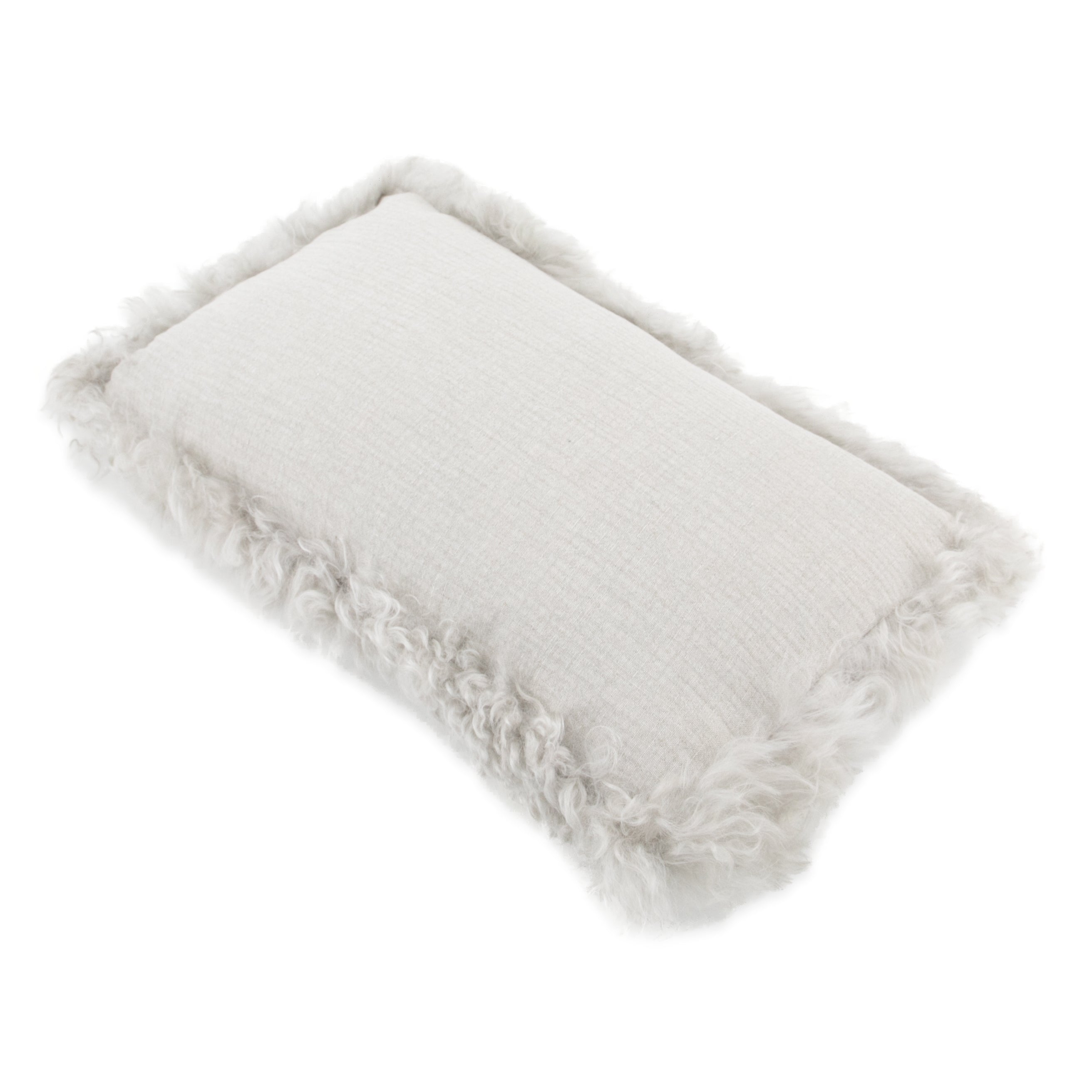Grey Linen Cushion Sheepskin Trim 30x50cm